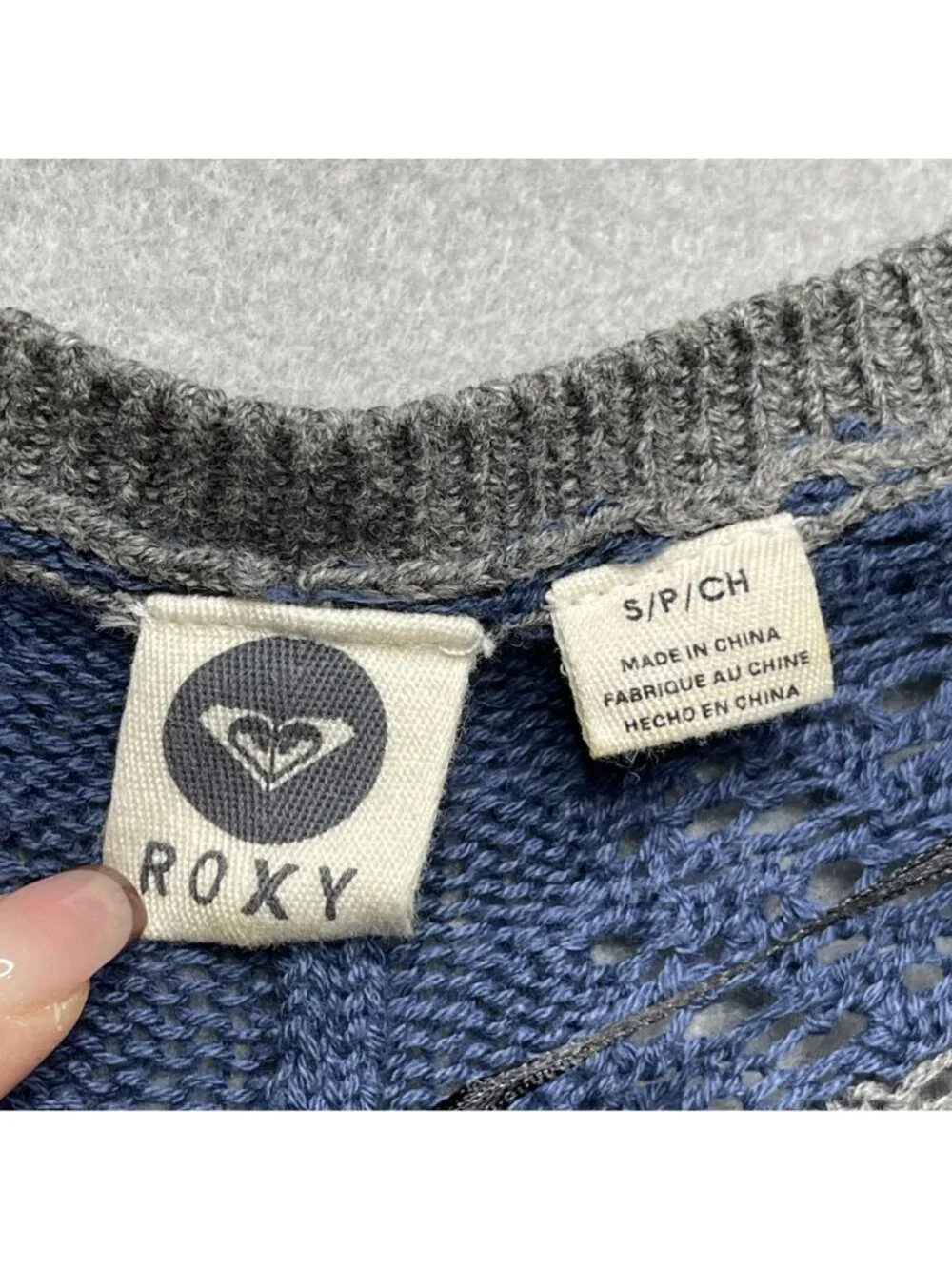 Roxy Womens Blue & Gray Chevron Knit Open Front Cardigan Sweater S Lightweight - Picture 2 of 5